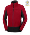 Two tone, waterproof, softshell jacket with concealed hood. Colour red & black  PASTORM.RONE