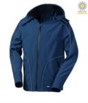 Softshell jacket with hood, zip closure, rainproof, reflective profiles on front, back and along the sleeves. Colour: navy blue ROHH621.BL