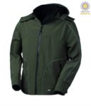Softshell jacket with hood, zip closure, rainproof, reflective profiles on front, back and along the sleeves. Colour: Green ROHH621.VE
