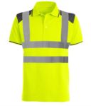 Two- tone high visibility polo shirt with reflective bands cotrasting details o the shoulders, collar and bottom sleeve. EN 20471 certified. Colour yellow PAGUARD+.GIL