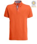 Short sleeve work polo shirt, three button closure, side vents, button-down collar handrail, 100% cotton fabric, orange color, orange color white and blue collar X-JN964.ARB
