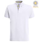 Short sleeve work polo shirt, three button closure, side vents, button-down collar handrail, 100% cotton fabric, denim color, navy blue color denim collar X-JN964.BIBG