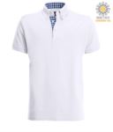Short sleeve work polo shirt, three button closure, side vents, button-down collar handrail, 100% cotton fabric, black color, black color denim collar X-JN964.BIN