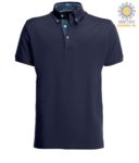 Short sleeve work polo shirt, three button closure, side vents, button-down collar handrail, 100% cotton fabric, denim color, navy blue color denim collar X-JN964.NAD