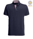 Short sleeve work polo shirt, three button closure, side vents, button-down collar handrail, 100% cotton fabric, red color, red color denim collar X-JN964.NARB