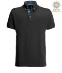 Short sleeve work polo shirt, three button closure, side vents, button-down collar handrail, 100% cotton fabric, graphite color, graphite color white collar X-JN964.NED
