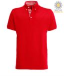 Short sleeve work polo shirt, three button closure, side vents, button-down collar handrail, 100% cotton fabric, red color, red color denim collar X-JN964.RO