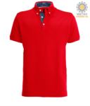 Short sleeve work polo shirt, three button closure, side vents, button-down collar handrail, 100% cotton fabric, red color, red color denim collar X-JN964.ROD