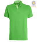Short sleeve work polo shirt, three button closure, side vents, button-down collar handrail, 100% cotton fabric, green color, green color white collar  X-JN964.VE