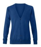 Women V-neck cardigan with ribbed neck and cuffs, central opening, cotton and acrylic fabric.
color purple X-PR697.BR