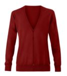 Women V-neck cardigan with ribbed neck and cuffs, central opening, cotton and acrylic fabric.
color red
 X-PR697.BU