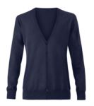 Women V-neck cardigan with ribbed neck and cuffs, central opening, cotton and acrylic fabric.
color navy blue
 X-PR697.NA