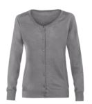 Women cardigan with crew neck, ribbed neck, cuffs and bottom hem, front buttoning, wool and polyacrylic fabric.
color dark grey
 X-6005.LG