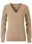 V-neck sleeveless sweater for women with elastic ribbed neckline and cuffs, 100% cotton knitted fabric. Color camel X-JN658.CA
