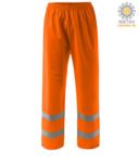 High visibility fireproof trousers, adjustable bottom with button, double band at the bottom of the leg, elasticated waist, certified EN 343:2008, UNI EN 20471:2013, EN 1149-5, EN 13034, UNI EN ISO 14116:2008, colour orange POFR43.AR