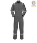 Antistatic overalls, light fire retardant, adjustable cuff with velcro, sleeve and knee pocket, reflective band on the bottom of the leg, sleeves and shoulders, certified 89/686/EE colour red POFR28.GR