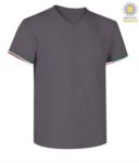 Short-sleeved T-shirt, V-neck, Italian tricolour on the bottom sleeve, color melange grey JR989976.GRS