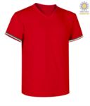 Men short sleeved T-shirt with three-coloured detail on cotton sleeve bottom, color red  JR989974.RO