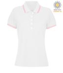 Women two tone work polo shirt with contrasting collar and sleeve ends. white colour, navy blue border PASKIPPERLADY.BIFUX