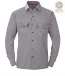 Fireproof shirt, cuffs with adjustable buttons, chest pockets, color grey. ASTM certified F1506-10a, NFPA 2112, NFPA 70E, EN 11612:2009, ASTM F1959-F1959M-12 POFR89.GR