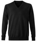Men V-neck pullover with long sleeves, ribbed neck and cuffs, seamless, cotton and acrylic fabric
color black
 X-R710M.NE