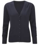 Women V-neck cardigan, classic cut, ribbed neck and cuffs, central opening, cotton and acrylic fabric
color grey
 X-RJ715F.FN