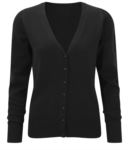 Women V-neck cardigan, classic cut, ribbed neck and cuffs, central opening, cotton and acrylic fabric
color black
 X-RJ715F.NE