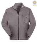 Work jacket with zipper closure. Corea collar with velcro closure, contrasting stitching. Colour grey PPBGL05110.GR