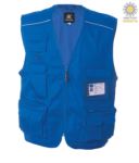 summer work vest with beige badge holder with nine pockets and reflective piping JR987535.AZ