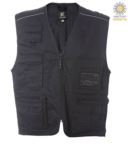 summer work vest with black badge holder with nine pockets and reflective piping JR987536.NE