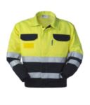 High visibility jacket with shirt collar, chest pockets, double band at the waist and sleeves, certified EN 20471, color orange /blue ROA10130.GI