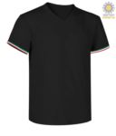 Short-sleeved T-shirt, V-neck, Italian tricolour on the bottom sleeve, color melange grey JR989970.BL