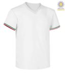 Short-sleeved T-shirt, V-neck, Italian tricolour on the bottom sleeve, color white JR989975.BI