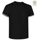Short-sleeved T-shirt, V-neck, Italian tricolour on the bottom sleeve, color melange grey JR989973.NE