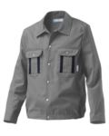 Two-tone multi pocket work jacket with reflective piping on shoulders and sleeves. Colour grey
 SI10GB0208.GR