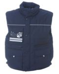 Rainproof padded multi pocket vest with badge holder, polyester and cotton fabric. Colour: green JR987523.BLU