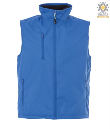 nylon work vest with fleece lining in light blue with three pockets