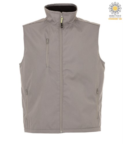 nylon work vest with fleece lining in grey with three pockets