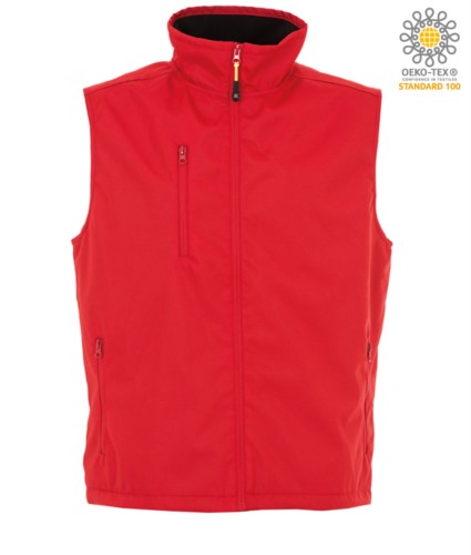 nylon work vest with fleece lining in red with three pockets