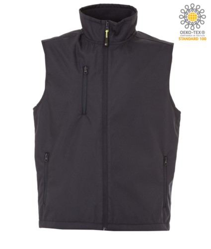 nylon work vest with fleece lining in blue with three pockets