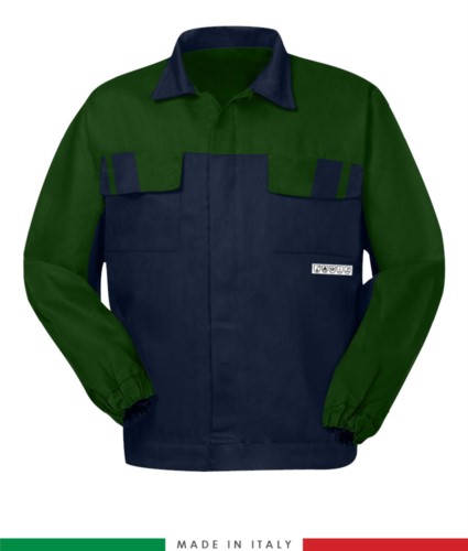 Multipro two-tone jacket, covered button closure, two chest pockets, elasticated cuffs, colour inserts on shoulders and inside collar, Made in Italy, colour navy blue/green