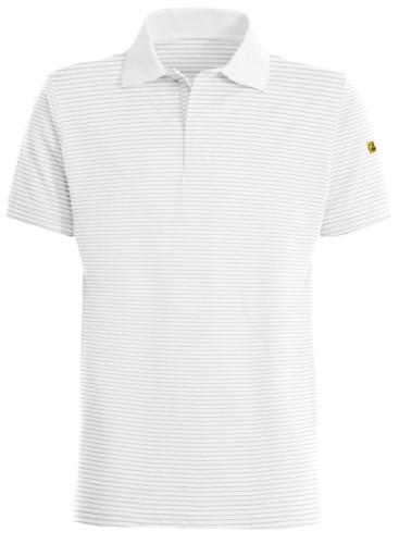 ESD antistatic polo shirt, short sleeve with 3 hidden buttons, certified En 1149-5, EN 61340-5-1:2007, color white 