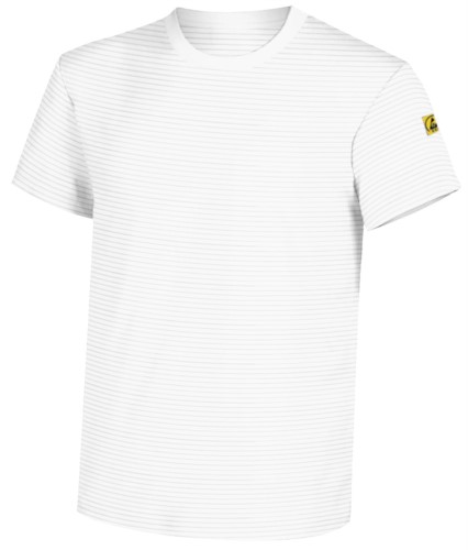 Antistatic short-sleeved T-Shirt, crew neck, certified EN 1149-5, EN 61340-5-1:2007. Colour Medical white