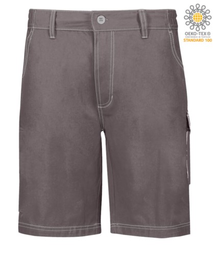 Multi pocket shorts with contrasting stitching. Color: grey