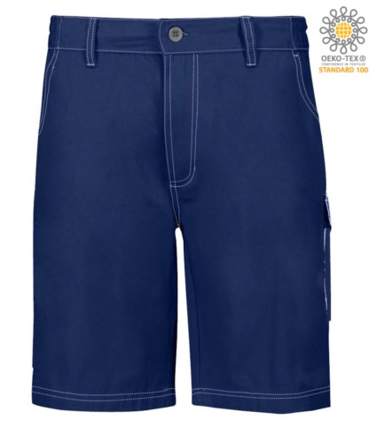 Multi pocket shorts with contrasting stitching. Color: Navy Blue 