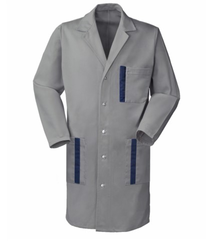 grey work coat with snap buttons