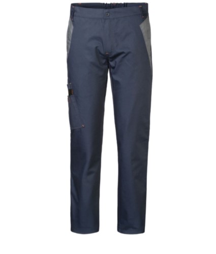 Two-tone multi-pocket work trousers with double pocket on the right leg, colour blue/grey