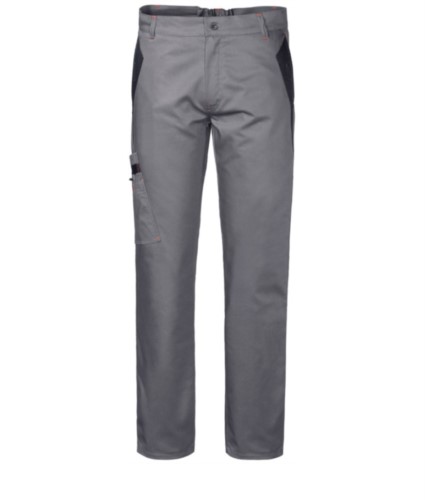 Two-tone multi-pocket work trousers with double pocket on the right leg, colour grey/black