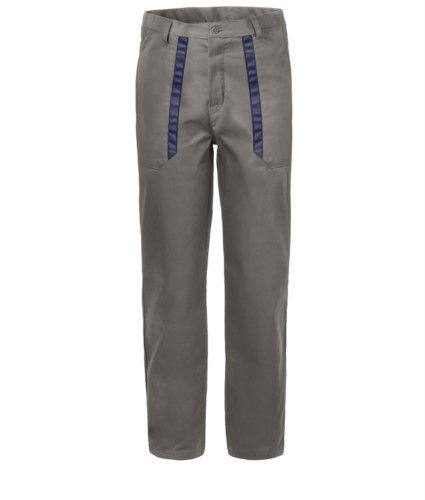 Trousers with contrasting two-tone details on the pockets. Colour: grey/blue