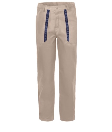 Trousers with contrasting two-tone details on the pockets. Colour: Kaki/Blue